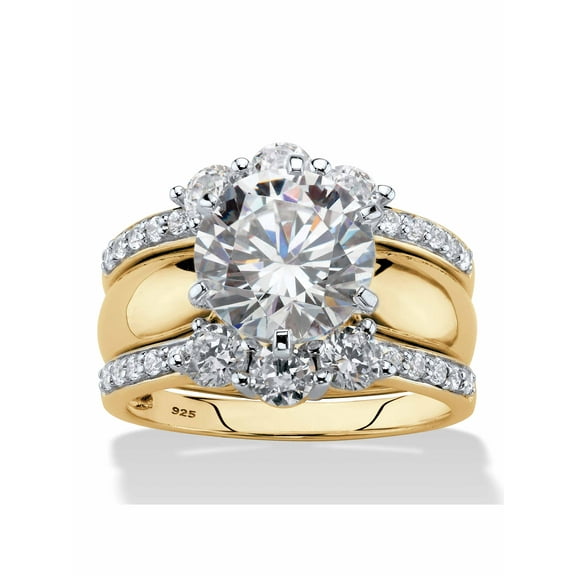 PalmBeach Jewelry Round Cubic Zirconia 2-Piece Multi-Row Jacket Wedding Ring Set 4.66 TCW in Platinum-Plated or 18k Gold-Plated Sterling Silver