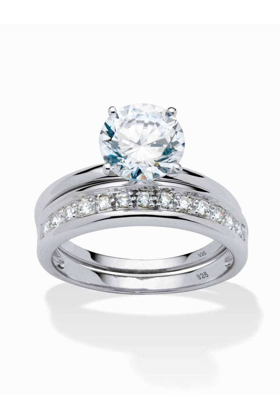 Round Cubic Zirconia 2-Piece Solitaire Wedding Ring Set 2.20 TCW in Yellow Gold-Plated or Platinum-Plated Sterling Silver