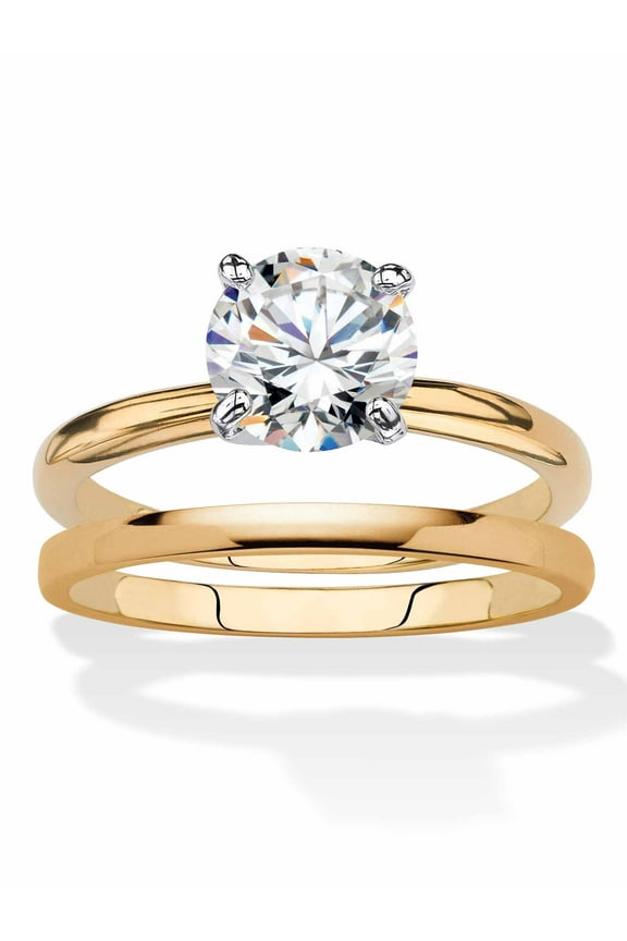 Round Cubic Zirconia 2-Piece Solitaire Wedding Ring Set 2 TCW Yellow Gold-Plated
