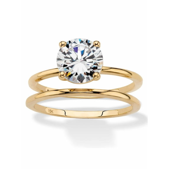 PalmBeach Jewelry Round Cubic Zirconia 2-Piece Solitaire Wedding Ring Set 2 TCW in Solid 10k Yellow Gold