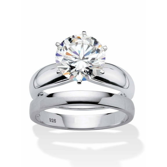 PalmBeach Jewelry Round Cubic Zirconia 2-Piece Solitaire Wedding Ring Set 3.50 TCW in Sterling Silver