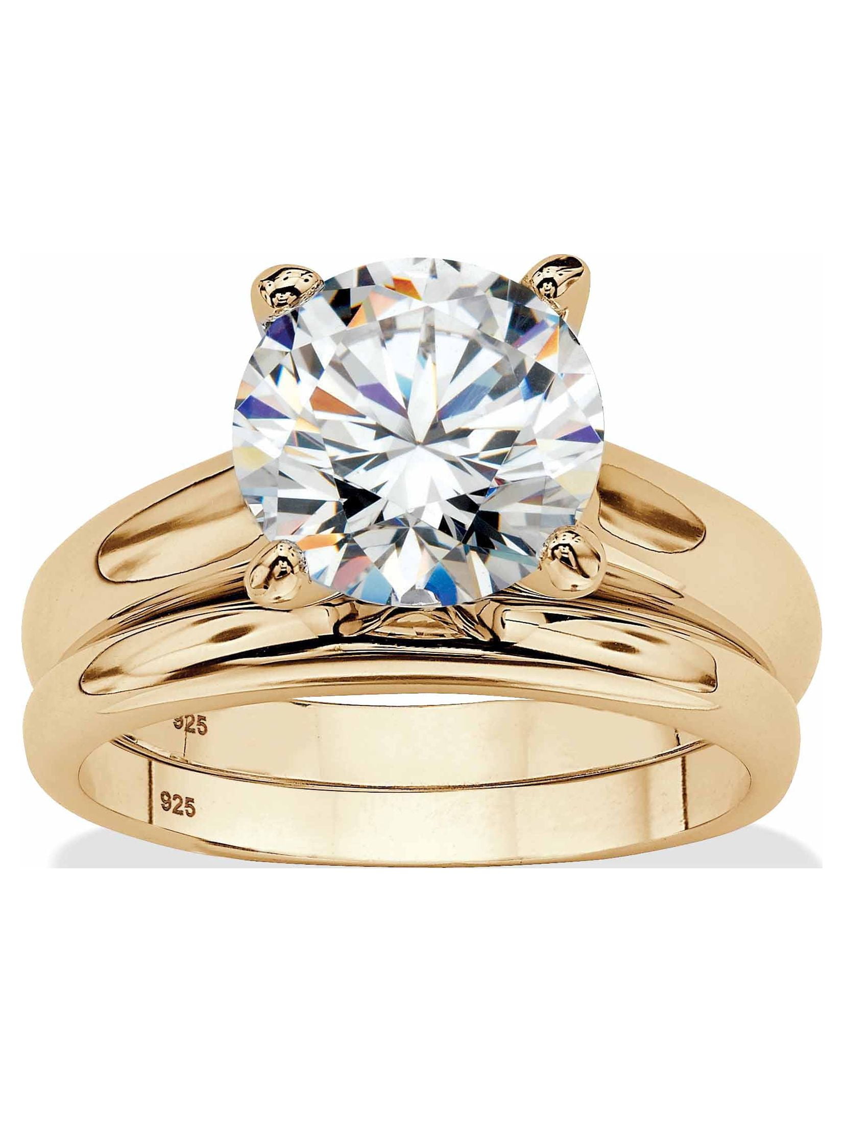 PalmBeach Jewelry Round Cubic Zirconia 2-Piece Solitaire Wedding Ring Set 3 TCW in Gold-Plated or Platinum-Plated Sterling Silver