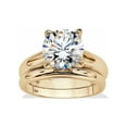 thumbnail image 1 of PalmBeach Jewelry Round Cubic Zirconia 2-Piece Solitaire Wedding Ring Set 3 TCW in Gold-Plated or Platinum-Plated Sterling Silver, 1 of 8