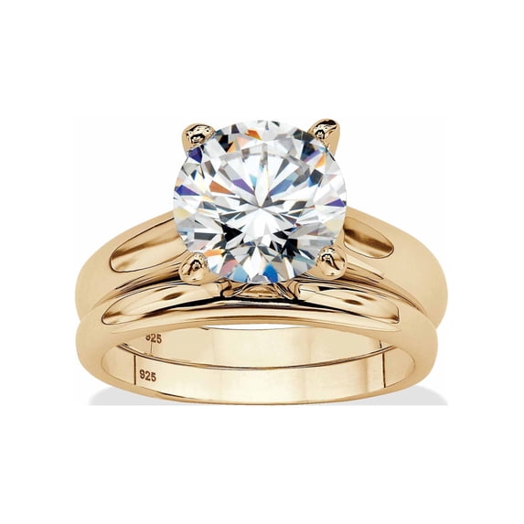 PalmBeach Jewelry Round Cubic Zirconia 2-Piece Solitaire Wedding Ring Set 3 TCW in Gold-Plated or Platinum-Plated Sterling Silver