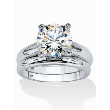 PalmBeach Jewelry Round Cubic Zirconia 2-Piece Solitaire Wedding Ring Set 3 TCW in Gold-Plated or Platinum-Plated Sterling Silver
