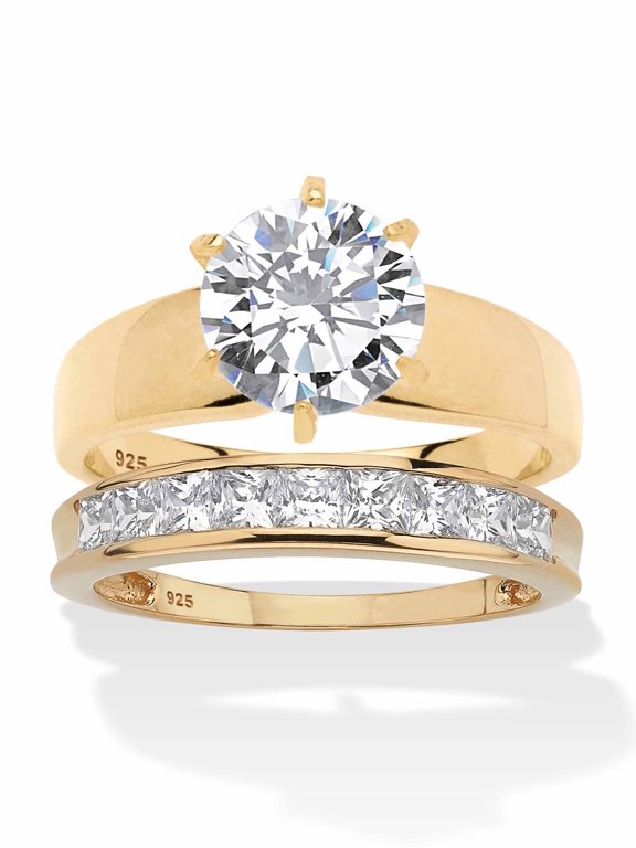 Round Cubic Zirconia 2-Piece Solitaire and Channel-Set Wedding Ring Set 3.81 TCW in 14k Yellow Gold-plated Sterling Silver