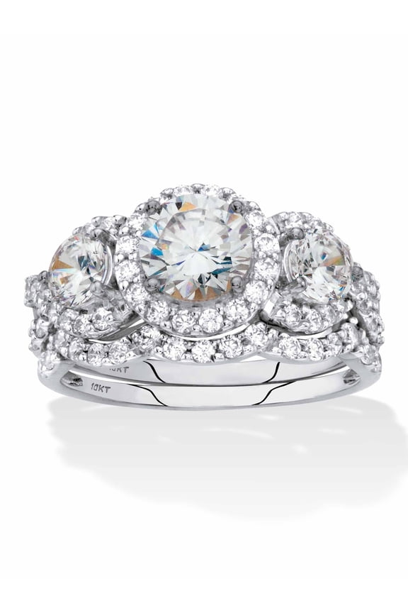 Round Cubic Zirconia 2-Piece Triple Halo Wedding Ring Set 2.70 TCW in Solid 10k White Gold
