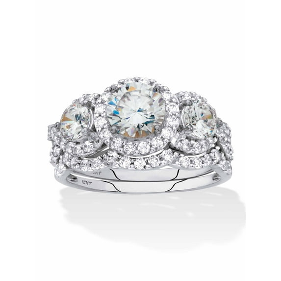 PalmBeach Jewelry Round Cubic Zirconia 2-Piece Triple Halo Wedding Ring Set 2.70 TCW in Solid 10k White Gold