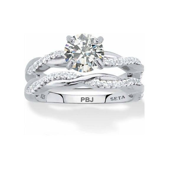 PalmBeach Jewelry Round Cubic Zirconia 2-Piece Twisted Wedding Ring Set in 18k Gold-Plated or Sterling Silver 1.79 TCW