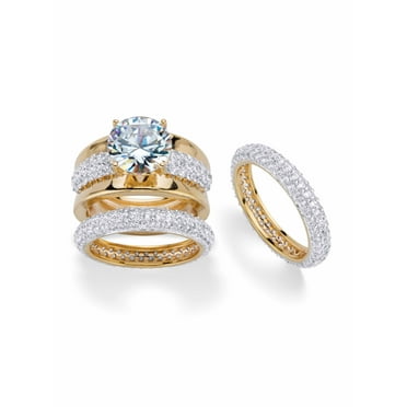 PalmBeach Jewelry Round Cubic Zirconia 2-Piece Wedding Ring Set 8.26 TCW 18k Gold-Plated with FREE BONUS Ring