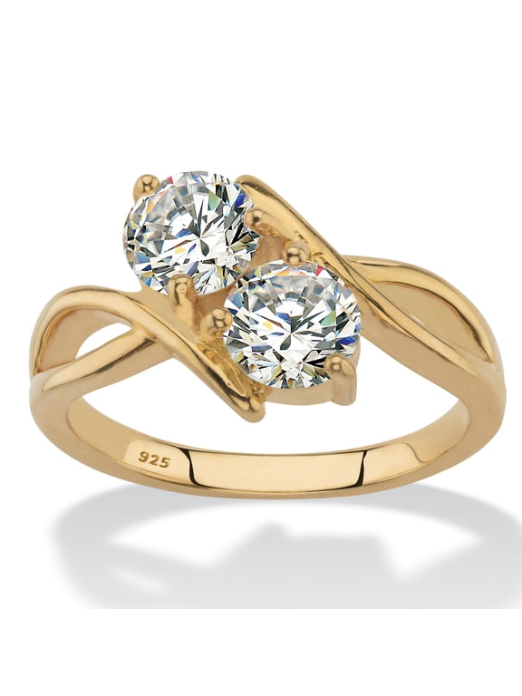 1.96 Cttw Cubic Zirconia 14k Gold-plated Sterling Silver 2-Stone Bypass Ring