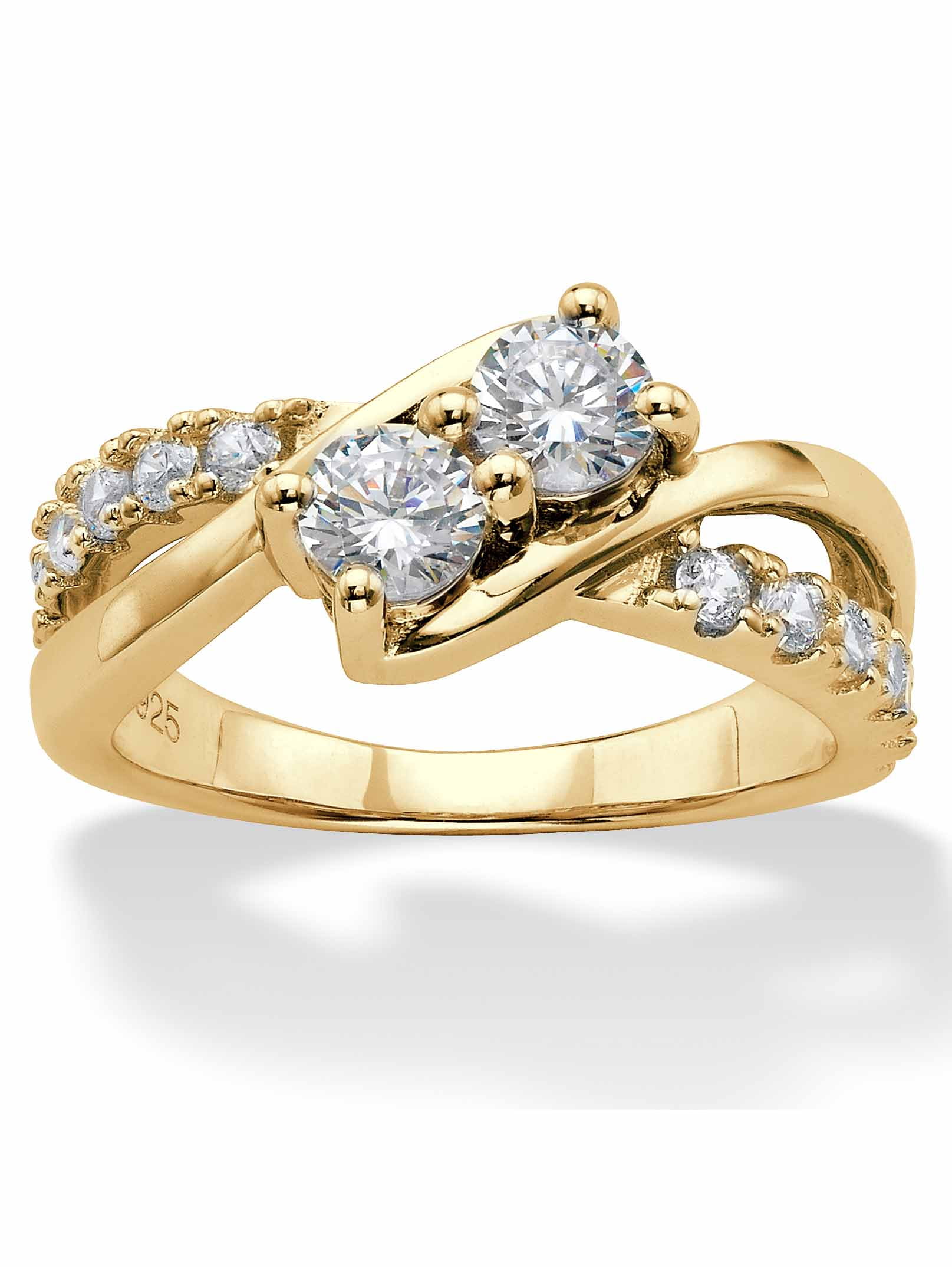 Palmbeach Jewelry Round Cubic Zirconia 2 Stone Engagement Ring 120 Tcw In Yellow Gold Plated Or 2386