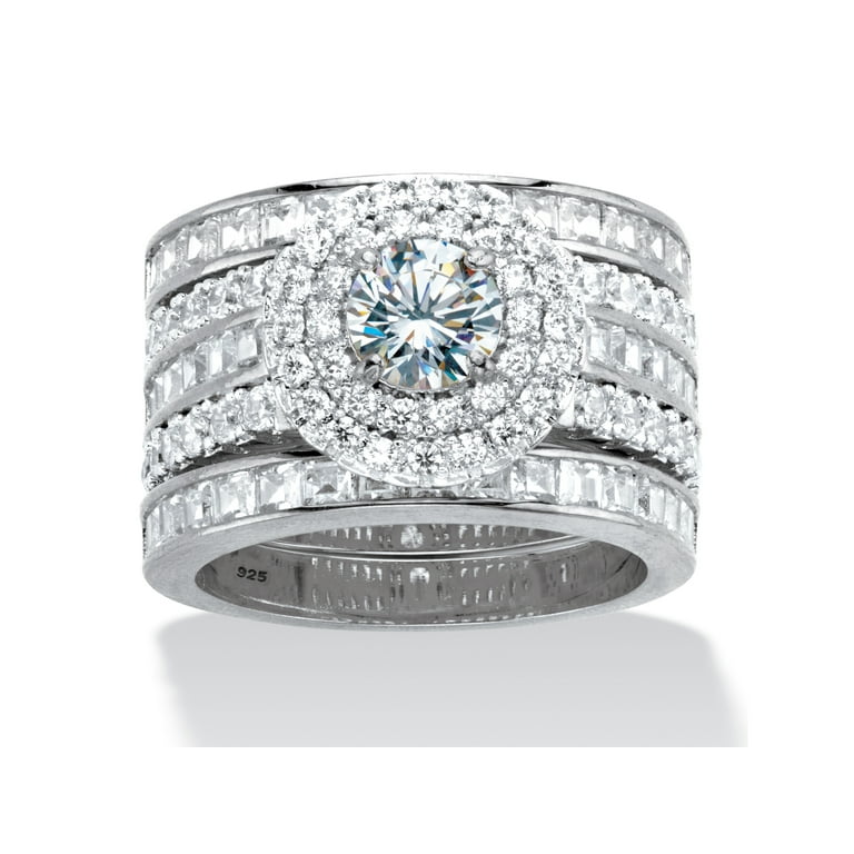 Sterling Silver 3-Piece CZ Multi Stone Wedding Ring Set Sterling Silver 3-Piece CZ Multi Stone Wedding Ring Set