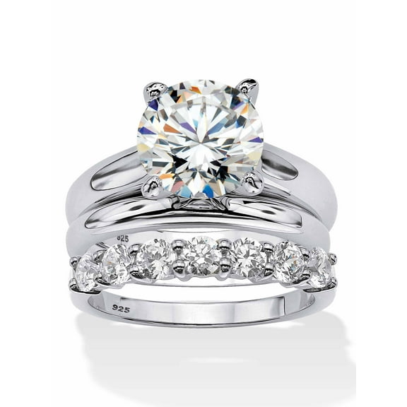 PalmBeach Jewelry Round Cubic Zirconia 3-Piece Solitaire Bridal Anniversary Ring Set 3.70 TCW in Platinum-plated Sterling Silver