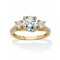 PalmBeach Jewelry Round Cubic Zirconia 3-Stone Engagement Ring 2.62 TCW in 18k Gold-plated Sterling Silver