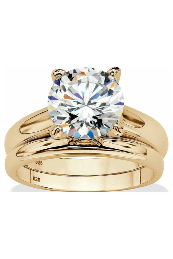 Round Cubic Zirconia 3ct. t.w. Engagement & Wedding Ring Set, 14K Gold-Plated
