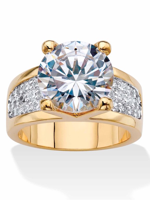 Round Cubic Zirconia Bridge Engagement Ring 6.96 TCW in Platinum-Plated or Gold-Plated