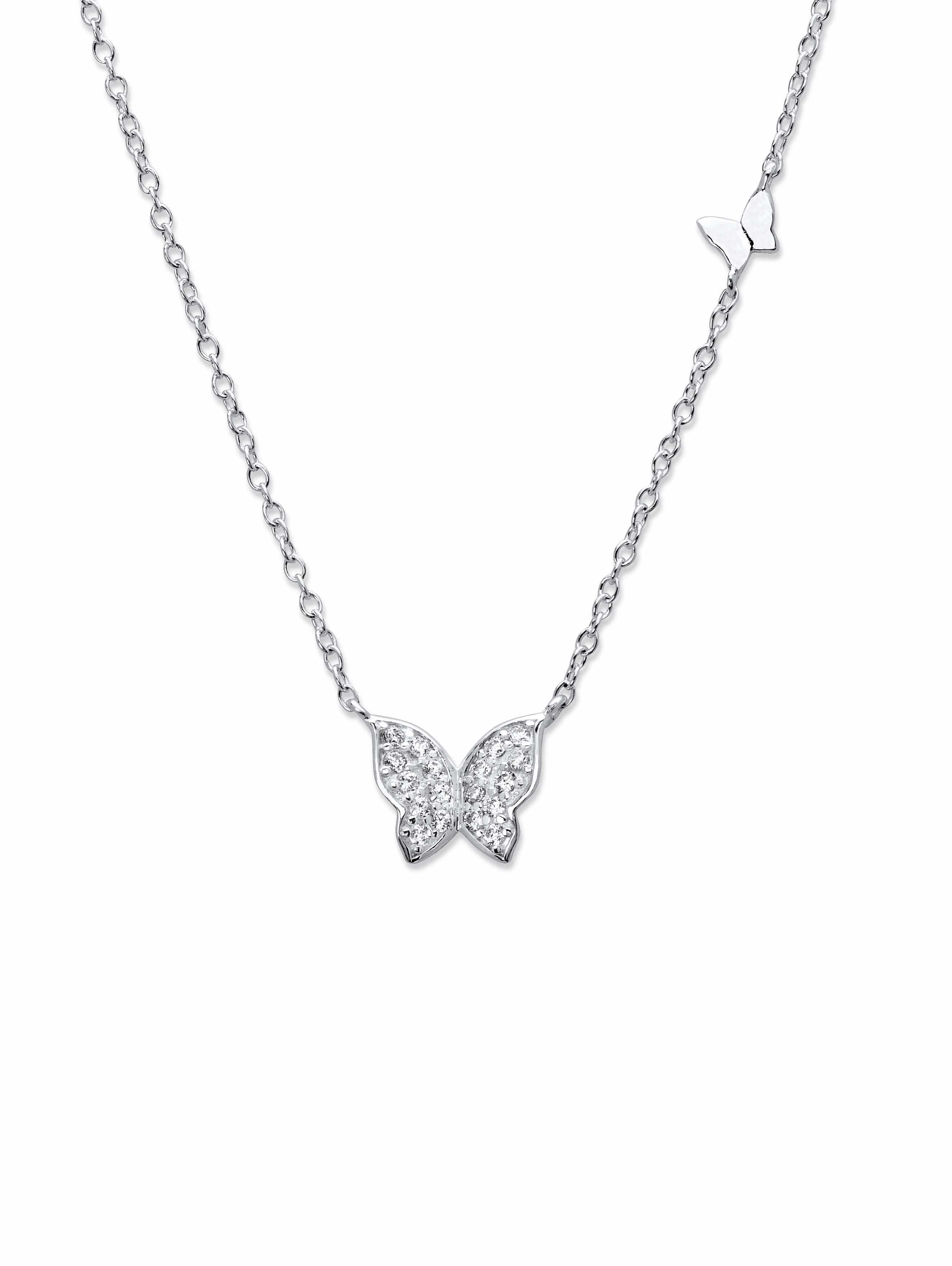 PalmBeach Jewelry Round Cubic Zirconia Butterfly Necklace in Sterling Silver 18"-20" (.16 TCW)