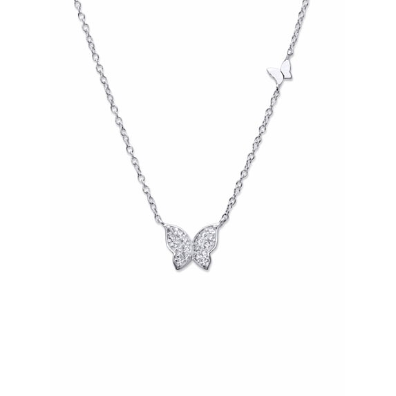 PalmBeach Jewelry Round Cubic Zirconia Butterfly Necklace in Sterling Silver 18"-20" (.16 TCW)