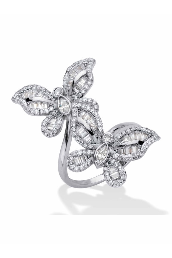 Round Cubic Zirconia Butterfly Wrap Cocktail Ring 4.41 TCW  Platinum-Plated