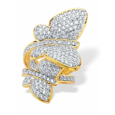 Lab-Created Pink Opal And White Sapphire Butterfly Ring In Sterling Silver With 18K Rose Gold Plate - Foto 4