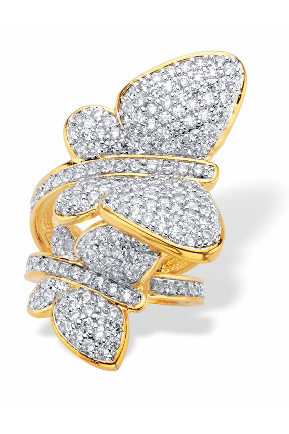 Round Cubic Zirconia Butterfly Wraparound Cocktail Ring 3.60 TCW Gold-Plated