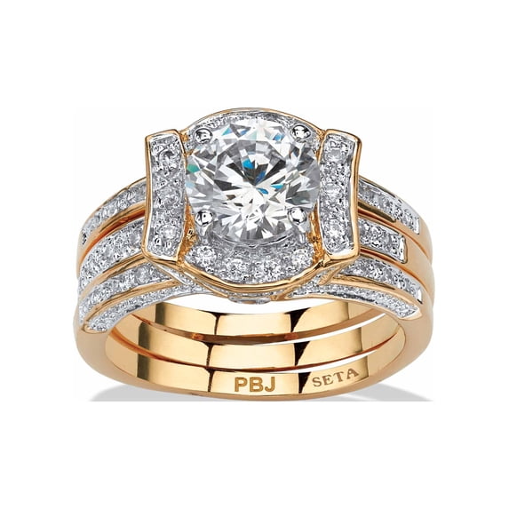PalmBeach Jewelry Round Cubic Zirconia Channel-Set 2-Piece Jacket Bridal Set 2.37 TCW 18k Gold-Plated or Platinum-Plated Silver.