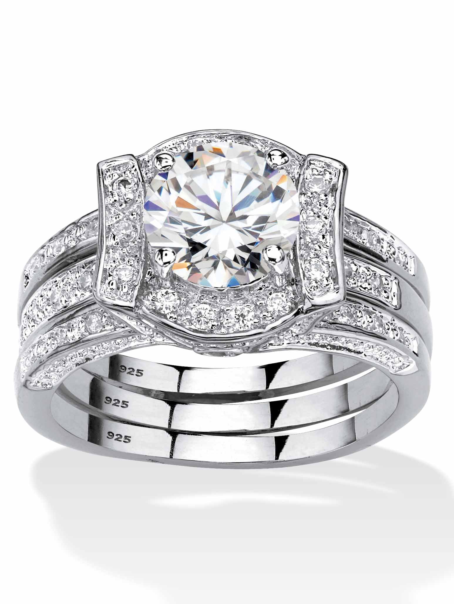 PalmBeach Jewelry Round Cubic Zirconia Channel-Set 2-Piece Jacket Bridal Set 2.37 TCW 18k Gold-Plated or Platinum-Plated Silver.