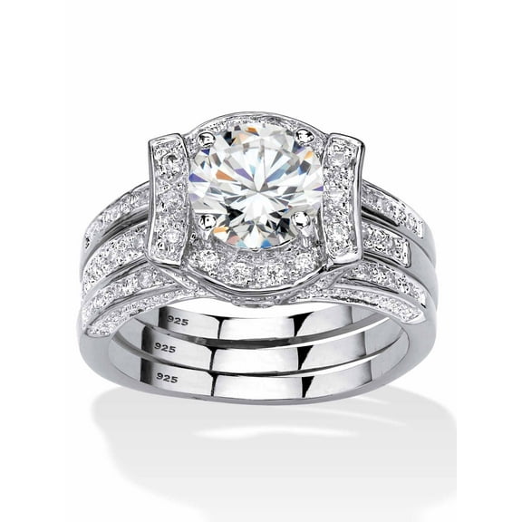 PalmBeach Jewelry Round Cubic Zirconia Channel-Set 2-Piece Jacket Bridal Set 2.37 TCW 18k Gold-Plated or Platinum-Plated Silver.