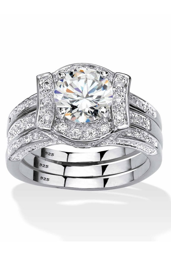 Round Cubic Zirconia Channel-Set 2-Piece Jacket Bridal Set 2.37 TCW 18k Gold-Plated or Platinum-Plated Silver.