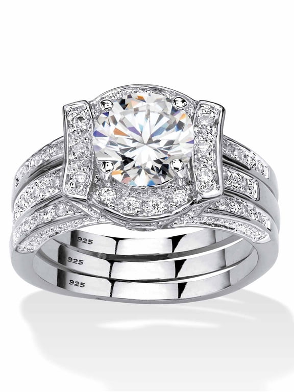 Round Cubic Zirconia Channel-Set 2-Piece Jacket Bridal Set 2.37 TCW 18k Gold-Plated or Platinum-Plated Silver.