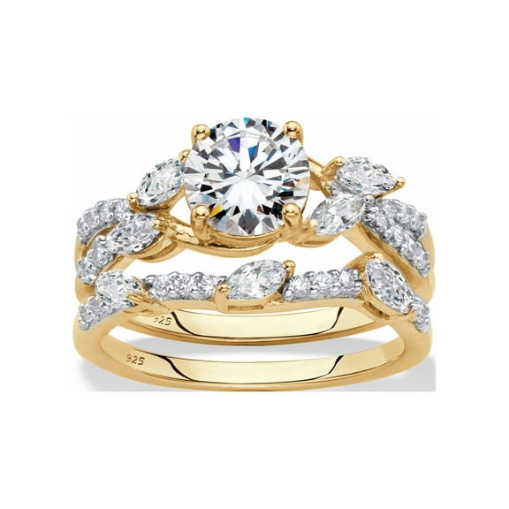 PalmBeach Jewelry Round Cubic Zirconia and Created Blue Sapphire or CZ Accent 2-Piece Vine Wedding Ring Set 2.63 TCW in 18k Gold-plated Sterling Silver