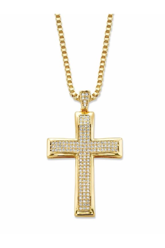 Round Cubic Zirconia Cross Pendant Necklace .65 TCW Gold-Plated or Silvertone 20" or 24" Lengths