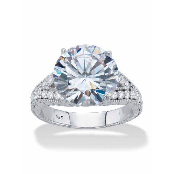 PalmBeach Jewelry Round Cubic Zirconia Milgrain Split Shank Engagement Ring 6.30 TCW Platinum-Plated or 18k Gold-Plated Sterling Silver