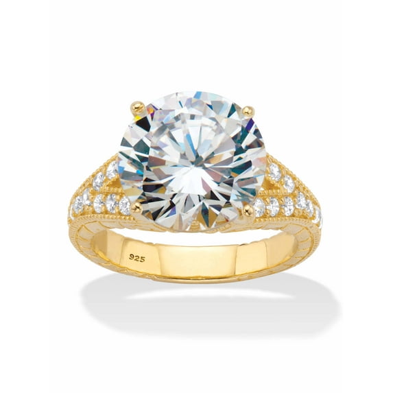 PalmBeach Jewelry Round Cubic Zirconia Milgrain Split Shank Engagement Ring 6.30 TCW Platinum-Plated or 18k Gold-Plated Sterling Silver
