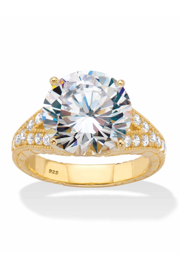 Round Cubic Zirconia Milgrain Split Shank Engagement Ring 6.30 TCW Platinum-Plated or 18k Gold-Plated Sterling Silver