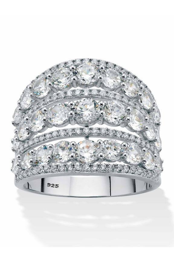 Round Cubic Zirconia Multi-Row Openwork Dome Cocktail Ring 5.23 TCW in Sterling Silver