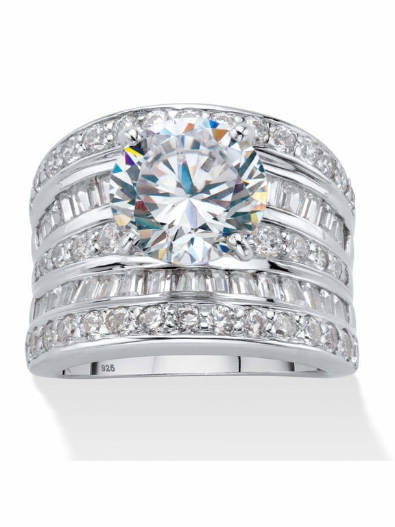 Round Cubic Zirconia Multi-Row Scoop Engagement Ring 7.15 TCW in Gold-Plated or Platinum-Plated Sterling Silver