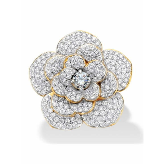 PalmBeach Jewelry Round Cubic Zirconia Rose Flower Cocktail Ring 3.58 TCW Gold-Plated