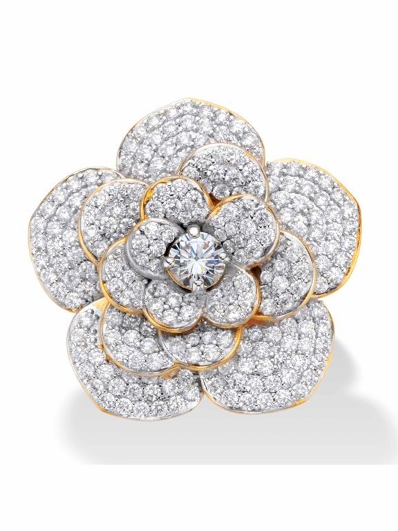 Round Cubic Zirconia Rose Flower Cocktail Ring 3.58 TCW Gold-Plated