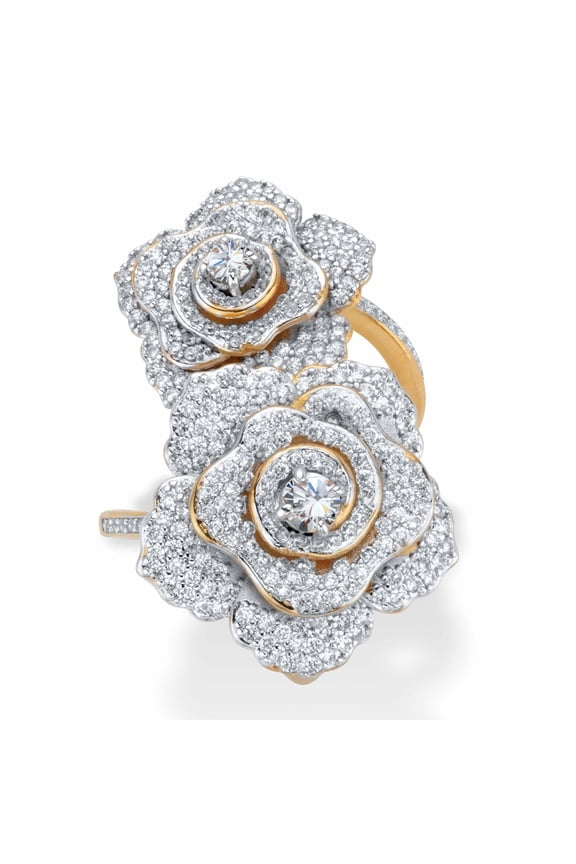 Round Cubic Zirconia Rose Flower Cocktail Wrap Ring 2.81 TCW Gold-Plated