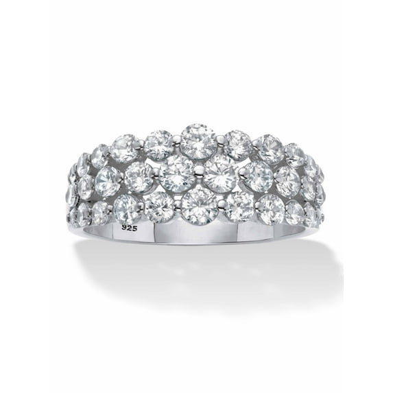 PalmBeach Jewelry Round Cubic Zirconia Triple-Row Anniversary Ring 1.60 TCW in Gold-Plated or Platinum-Plated Sterling Silver