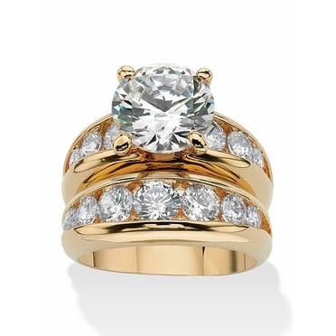 PalmBeach Jewelry Round Cubic Zirconia Two-Piece Bridal Set 6.09 TCW Gold-Plated or Silvertone