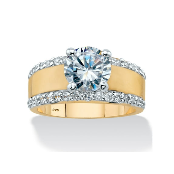 PalmBeach Jewelry Round Cubic Zirconia Wide Band Engagement Ring 3.21 TCW in 14k Gold or Platinum Plated Sterling Silver