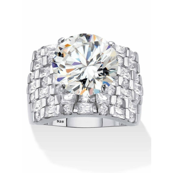 PalmBeach Jewelry Round Cubic Zirconia Wide Multi-Row Ring 8.99 TCW in 18K Yellow Gold or Platinum Plated Sterling Silver