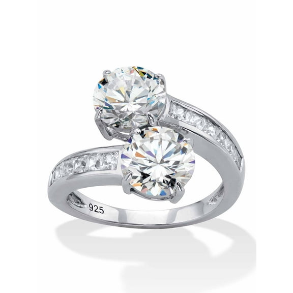 PalmBeach Jewelry Round Cubic Zirconia and Baguette Accent 2-Stone Bypass Cocktail Ring 4.96 TCW in Sterling Silver