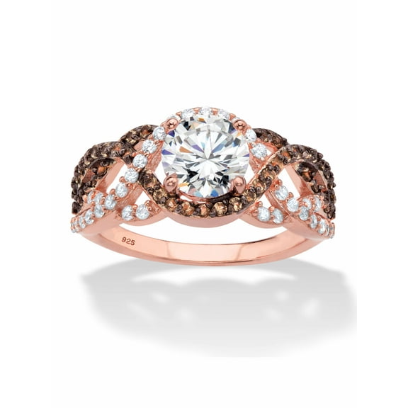 PalmBeach Jewelry Round Cubic Zirconia and Simulated Smoky Topaz Crossover Halo Ring 2.64 TCW in Rose Gold and Black Ruthenium Plated Sterling Silver