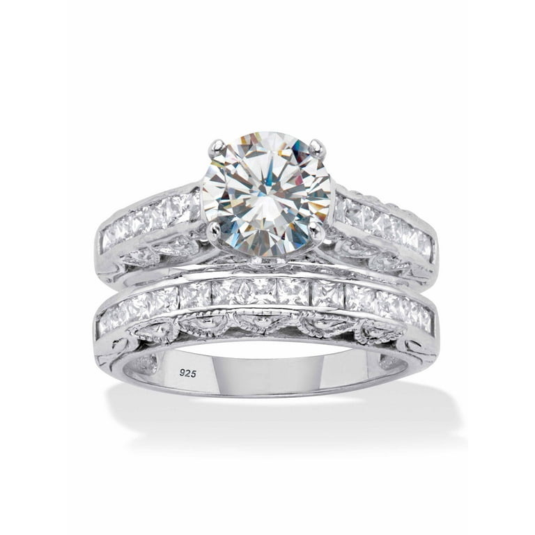 Sterling Silver CZ Round Two Piece Channel Set Wedding Rings Set Sterling Silver CZ Round Two Piece Channel Set Wedding Rings Set
