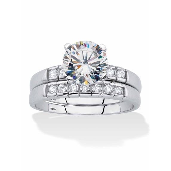 PalmBeach Jewelry Round Cut Pave' Cubic Zirconia 2 Piece Bridal Set 2.33 TCW Two Tone 18k Gold-Plated or Platinum-Plated Sterling Silver