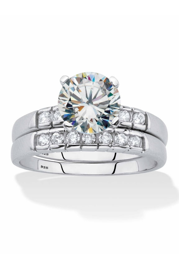 Round Cut Pave' Cubic Zirconia 2 Piece Bridal Set 2.33 TCW Two Tone 18k Gold-Plated or Platinum-Plated Sterling Silver
